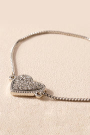Rhinestone Heart Charm Bracelet in Silver