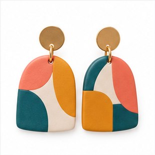 Handmade Geo Clay Earrings in Red