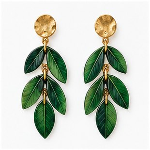 Palm Leaves Oval Dangling Earrings