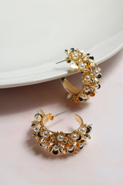 Pearly Petals Huggie Earrings