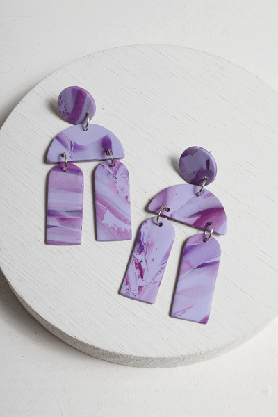 Handmade Marbled Clay Earrings in Lavender