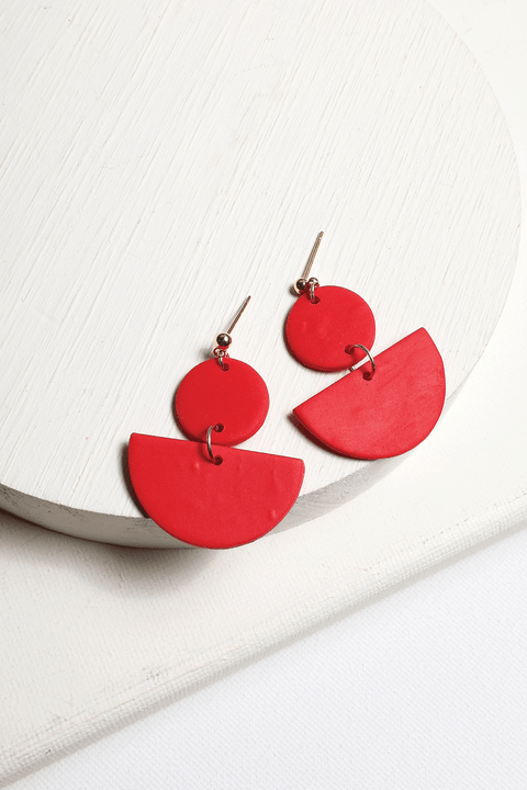 Handmade Geo Clay Earrings in Red