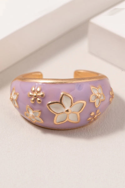 Flower Print Open Ring in Purple