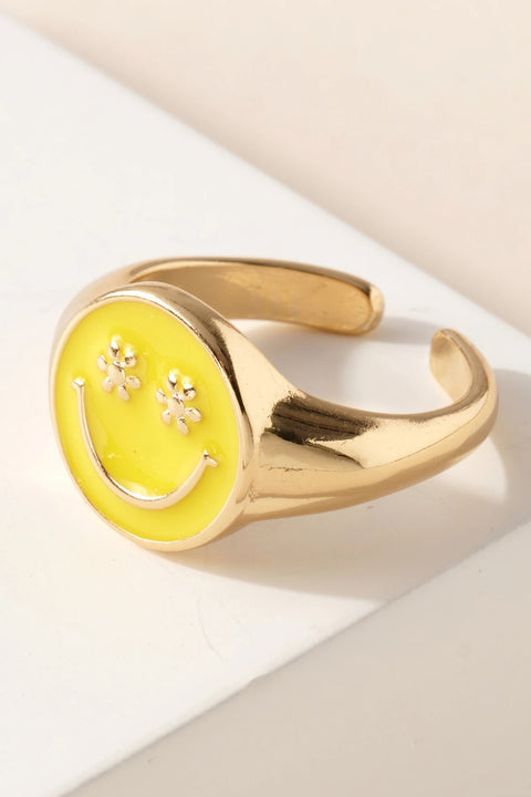 Smiley Face Signet Open Ring