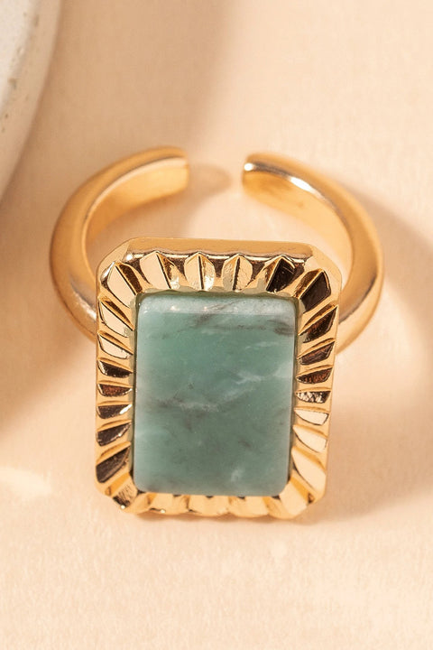 Rectangular Stone Metal Ring in Green
