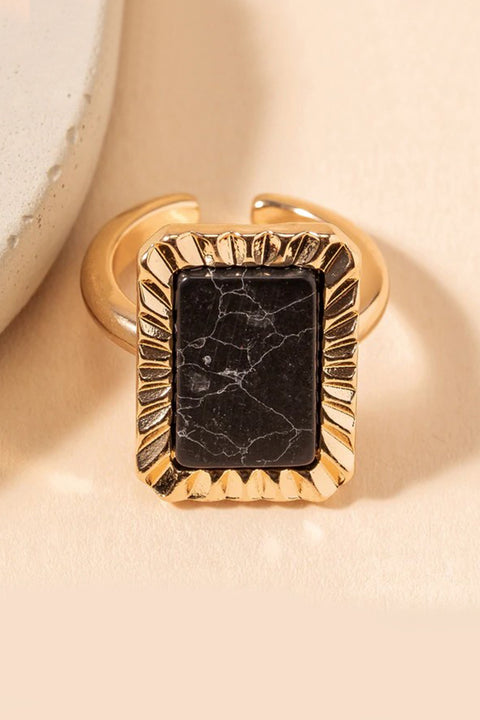 Rectangular Stone Metal Ring in Black
