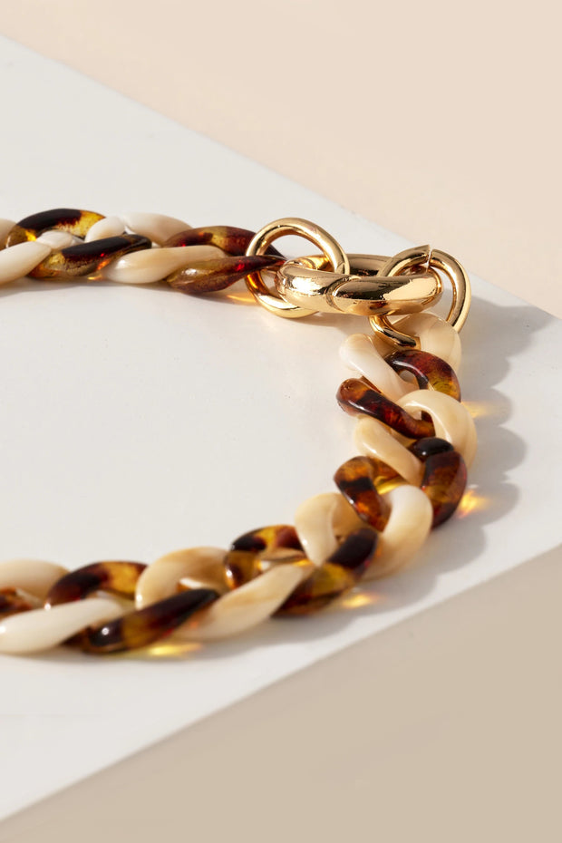 Two Toned Resin Chain Bracelet in Brown