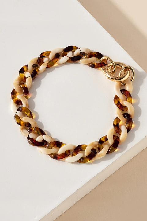 Two Toned Resin Chain Bracelet in Brown