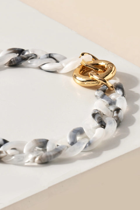 Two Toned Resin Chain Bracelet in White