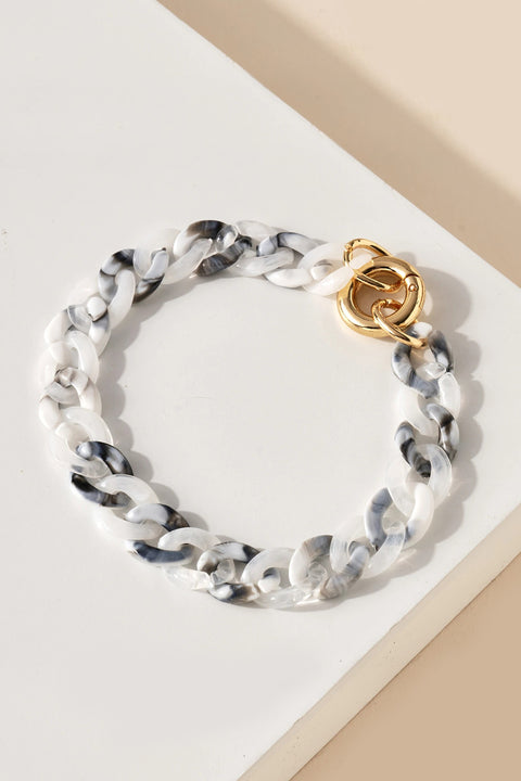 Two Toned Resin Chain Bracelet in White