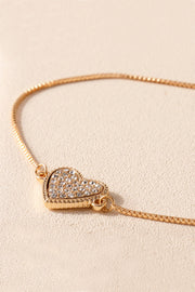 Rhinestone Heart Charm Bracelet in Gold