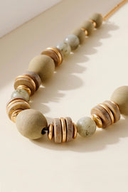 Chunky Wood Stone Bead Necklace