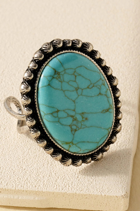Western Oval Stone Open Ring in Teal