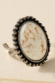 Western Oval Stone Open Ring in White