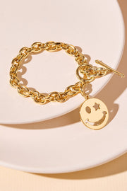Smiley Face Charm Bracelet in Gold