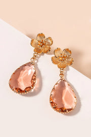 Floral Glass Stone Dangling Earrings