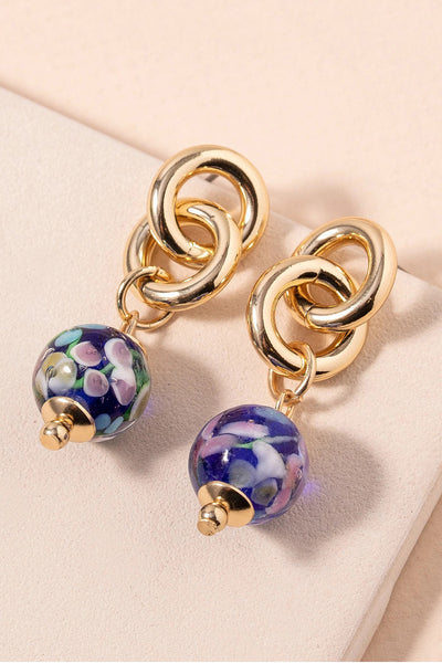Floral Glass Bead Dangling Earrings